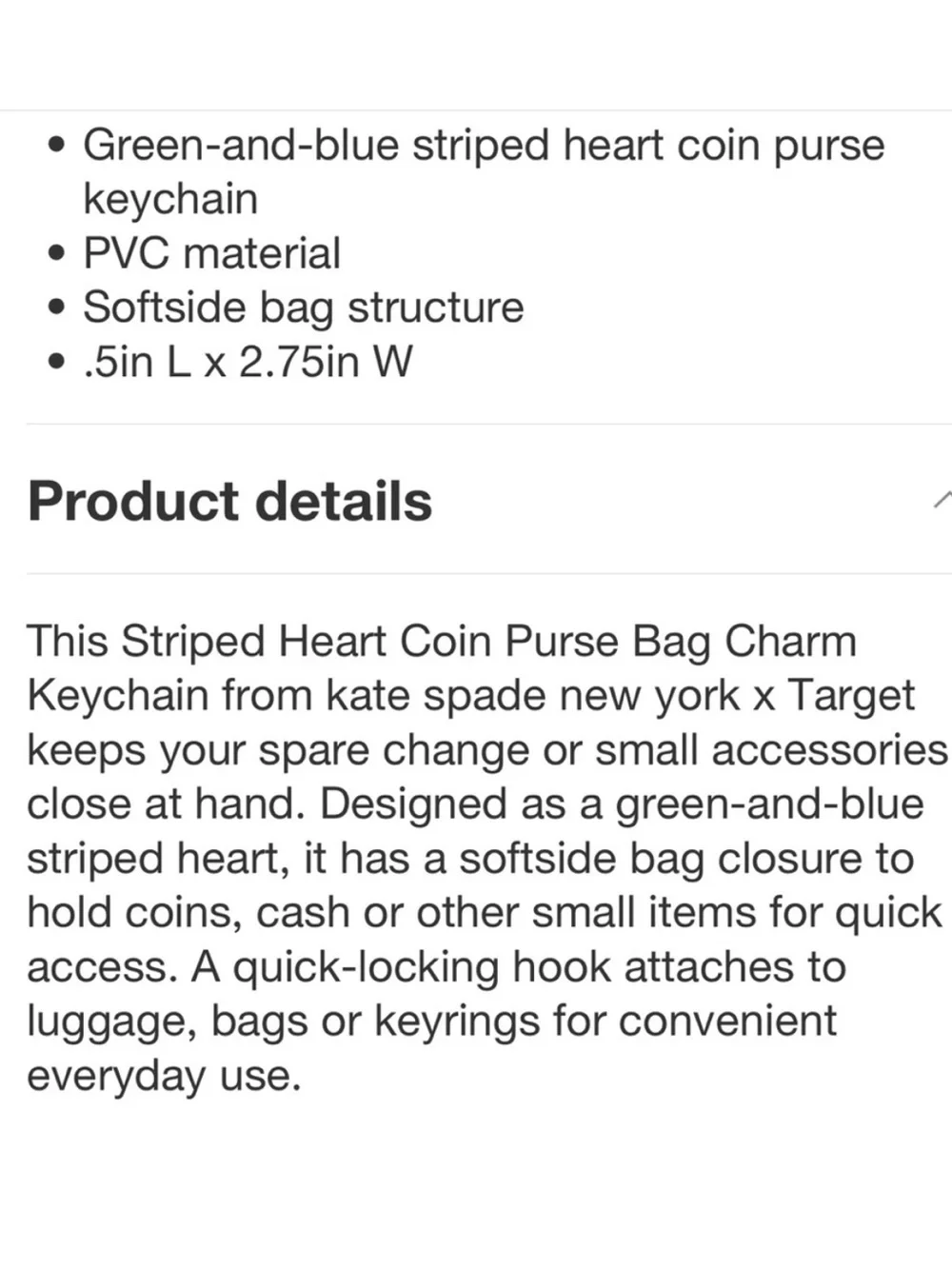 Kate Spade Green and Light Blue Heart Keychain -NEW